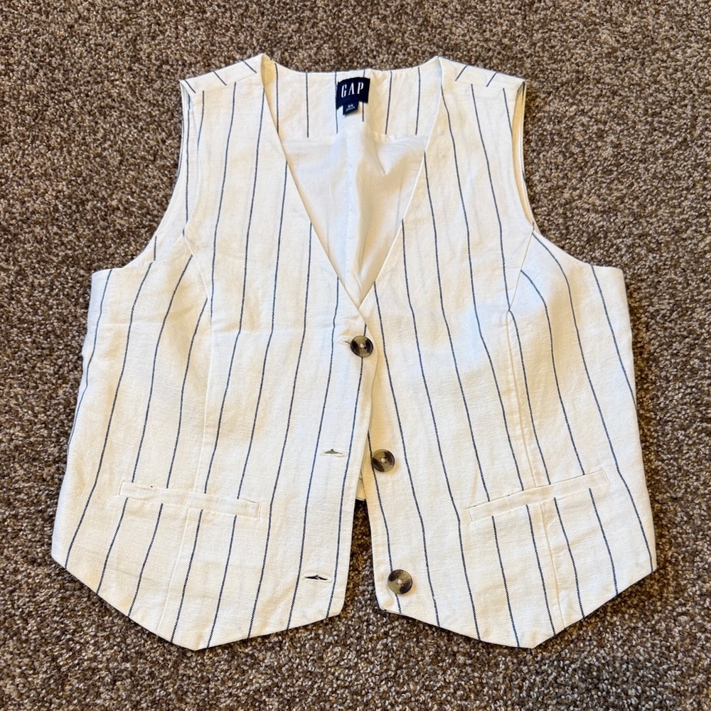 GAP Cream Pinstripe Button Vest